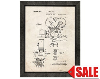 Cinematographic Camera Patent Print Poster - 1937 - Historical Vintage Wall Art - Great Gift Idea