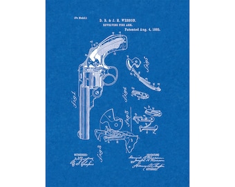 Wesson Revolving Fire Arm Patent Print Poster - 1885 -  Historical Vintage Wall Art