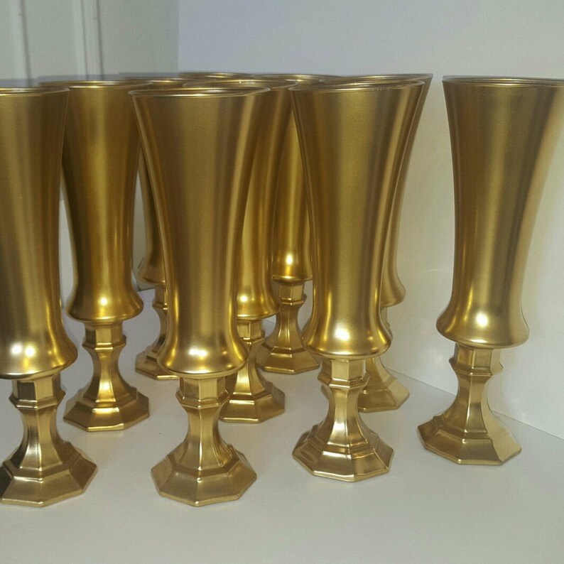 Set Of 5 12 Tall White Glass Vases Gold And Wedding Centerpiece Dipped