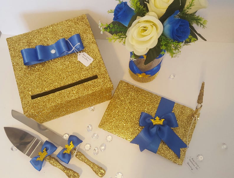 cake server card box 5pcs Birthdays guestbook Royal prince babyshower flower centerpiece