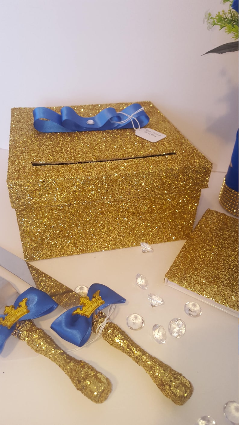 cake server card box 5pcs Birthdays guestbook Royal prince babyshower flower centerpiece