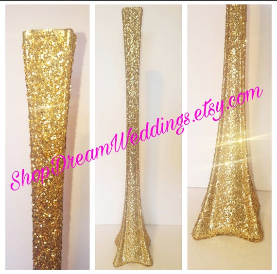 20 Gold Glitter Tower VaseTall Vasewedding Etsy