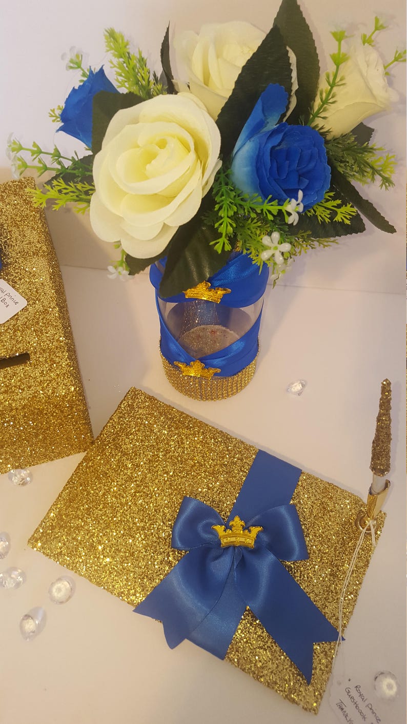 cake server card box 5pcs Birthdays guestbook Royal prince babyshower flower centerpiece
