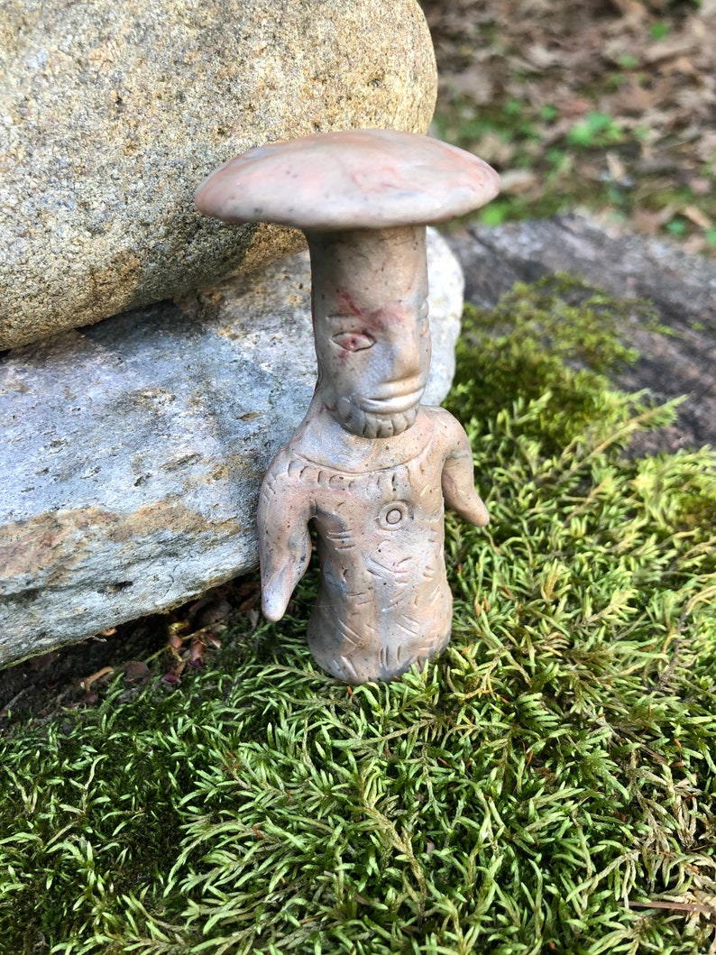 Magic Mushroom Man Altar Totem Mayan Sacred Sculpture Tiny Etsy