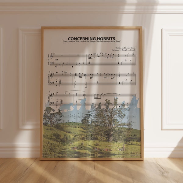 Lord of the Rings The Shire Concerning Hobbits Sheet Music Art Print, Poster, Wall Decor, Home Decor, Birthday gift, Christmas gift, Canvas