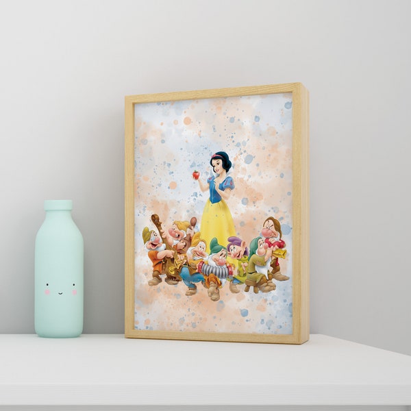 Snow White and the Seven Dwarfs Art Print, Disney Poster, Disney Wall Decor, Birthday gift, Kids gift, Christmas gift, Nursery Decor, Canvas