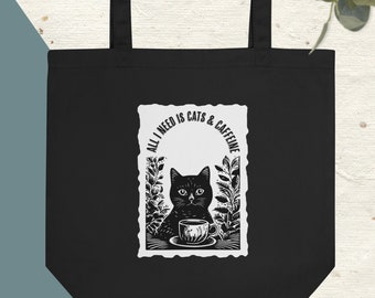 Black Cats & Caffeine gift for cat lovers | Eco Tote Bag | gift for animal lover | coffee lover tote | cat lover tote