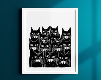 crazy cat print | black & white print | cat print | gift for cat lover | wall art | cat art