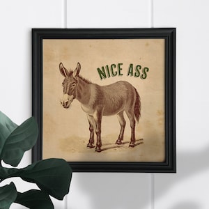 Impressão de banheiro de bunda agradável, arte engraçada de banheiro, amante de burro, decoração de banheiro, humor de banheiro, impressão peculiar