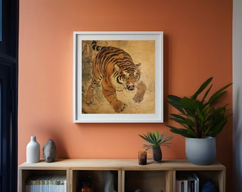 Vintage Japanese Tiger print | Japanese art | Japanese decor | Wall Decor | Vintage illustration | Gift idea | Zen Art | Japanese Wildlife
