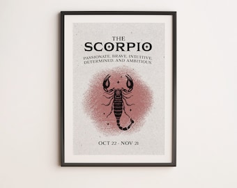 Cadeau voor Schorpioen | Astrologische Schorpioen Poster | Dierenriem afdrukken | Sterrenbeeld Poster | betaalbare kunst | Afdrukken | horoscoop afdrukken