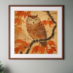 Vintage Japanese Owl print | Japanese art | Japanese decor | Wall Decor | Vintage illustration | Gift idea | Zen Art | Japanese Wildlife