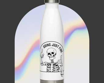 Skeleton Stainless Steel Water Bottle, gift for goths, funny water bottle, halloween bottle, skull bottle, funny skeleton bottle