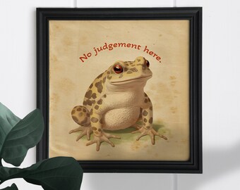 Funny frog | quirky bathroom art | Japanese style illustration I Digital download 12x12 300dpi | frog | animal print I Goblin core | toad