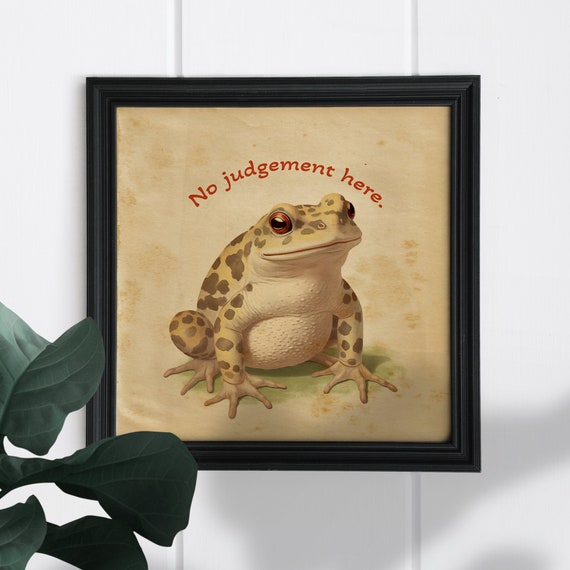 Funny frog | quirky bathroom art | Japanese style illustration I Digital download 12x12 300dpi | frog | animal print I Goblin core | toad