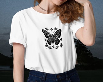 Celestial Moth Halloween T-shirt | goblin core I cottage core | death moth | halloween | women's white t
