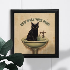 Black Cat Wash Your Paws Poster Bathroom Decoration Print Animal Picture Vintage Wall Art Toilet Restroom Home Decor High quality download