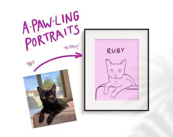 A-PAW-ling Portraits Custom Badly Drawn pet portraits, Digital Printable Wall Art, Cat Lover Gift, Personalised Funny Portrait,Unique Poster