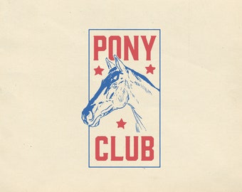 Pony Club western, allenamento da cowboy, camicia da vacanza vintage grafica PNG trasparente Download digitale