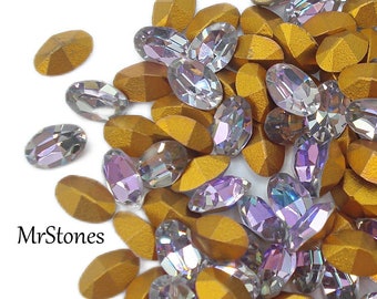 12 stuks Lot 6x4mm Vitrail licht ovale vorm Swarovski Art. 286 goudkleurige vintage steentjes