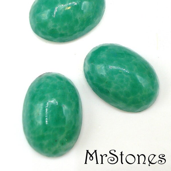 4 pc Lot 14x10mm Chinese Jade Green Oval Cabochon Vintage Glass Stones West Germany