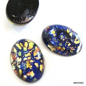 2 pc Lot 18x13mm Black Opal Oval Vintage Glass Czech Cabochons