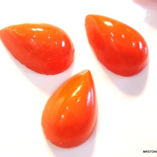 12 pc Lot 10x6mm Coral Color Pear Shape Teardrop No Foil Vintage Glass Stones Cabochons Flat Back