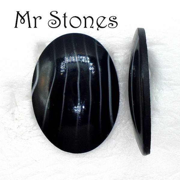 1 pc 30x22mm Black White Stripe Oval Cabochons Vintage Glass Czech Stones