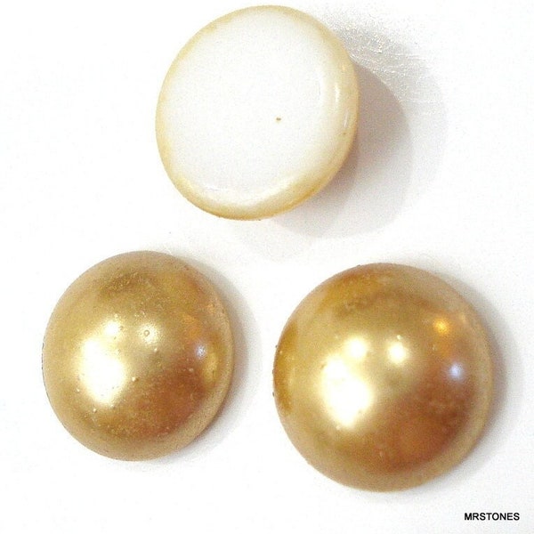 6pc Lot 11mm 11.0 Gold Color Glass Pearl Round Cabochon No hole mount 5mm height