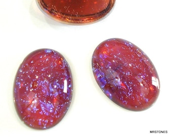 2 pc Lot 14x10mm Mexican Opal Ovals Cabochons Glass Stones Sometimes Called Dragons Breath