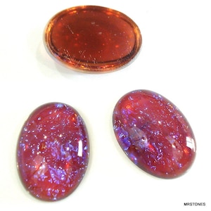 2 pc Lot 14x10mm Mexican Opal Ovals Cabochons Glass Stones Sometimes Called Dragons Breath