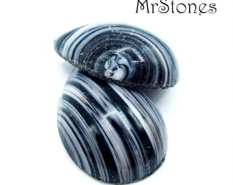 4 pc 18x13mm Negro Blanco Raya Pendeloque Peras Cabujones Vintage Japón Piedras de Vidrio