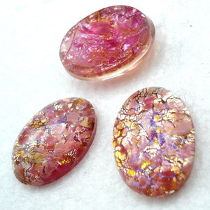 2 pc Lot ~ 18x13mm (1685) Glass Red Orange Opal Oval Cabochons Czech Glass Stones Multi Color