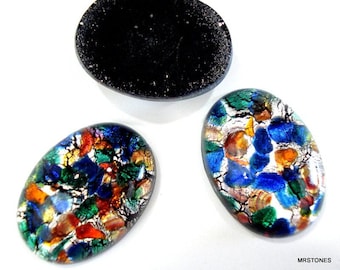 1 pc 25x18mm Black Opal Oval Glass Cabochons Vintage Stones