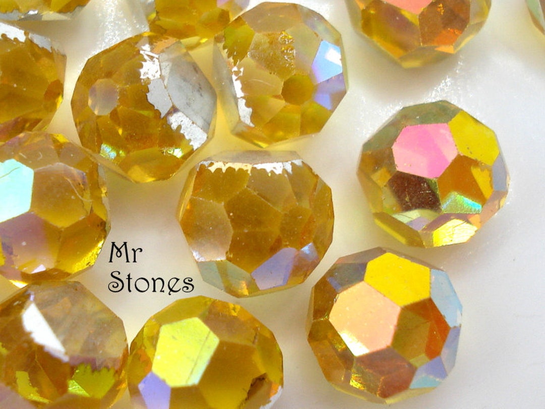 25 Perles Facettes De Bohème Preciosa 6mm Light Topaz AB - Fabriqué En France