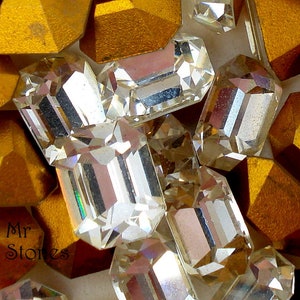 10pc Lot 8x6.5mm Crystal (4600) Gold Foiled Cushion Octagon Rhinestones Pointed Back Vintage art 176 Swarovski