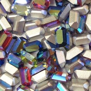12 pc Lot 5x3mm AB MIX Cushion Octagon Rhinestones Swarovski Vintage 4600 Pointed Back Silver Foil