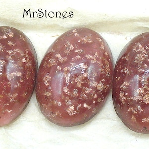 2 pc Lot 18x13mm Amethyst with Gold Flecks Ovals Cabochons Vintage Glass Japanese Stones