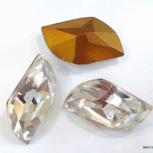 4 pc Lot 9x6mm Crystal Clear Swarovski 4804 Gold Foiled Lazy S Left Slant Vintage Rhinestones