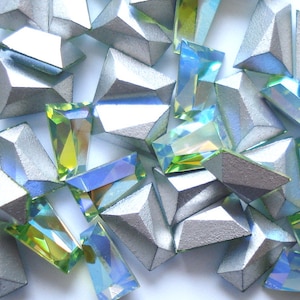 Swarovski Peridot AB Baguette Keystones, Gold Foiled, 6 pc Lot