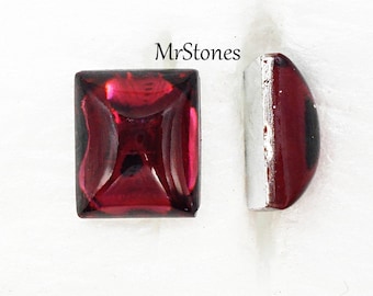 4 pezzi / lotto 12x10mm Cuscino Cabochon Forma Rosso rubino Lamina d'argento Pietre di vetro vintage 5,2 mm Parte superiore a cupola con retro piatto