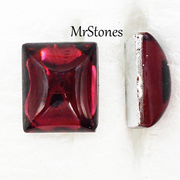 4 pc Lot 12x10mm Cushion Cabochon Shape Ruby Red Silver Foil Vintage Glass Stones 5.2mm Dome Top Flat Back
