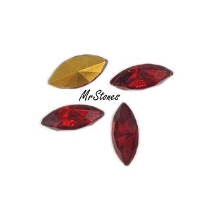 6pcs 15x7mm Siam Ruby Red Marquise Navette Vintage TTC Czech Rhinestones Gold Foiled