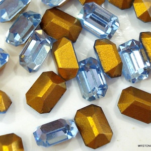 10 pc Lot 7x5mm (4600) Light Sapphire Cushion Octagons Gold Foiled Pointed Back Vintage Swarovski Rhinestones