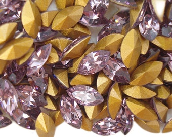 24 pc Lot 6x3mm Light Amethyst Purple Marquise Navette Vintage SWAROVSKI M/C 4200 1st Quality