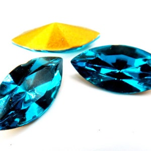 6 pc Lot 15x7mm Blue Zircon Marquise Navette Swarovski 4200/2 Vintage Rhinestones Gold Foiled 1st Quality