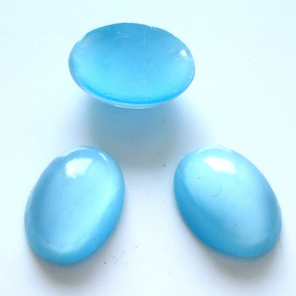 6 pc Lot 10x7.5mm Aqua Blue Green Moonstone Oval Cabochon Vintage Glass Stones