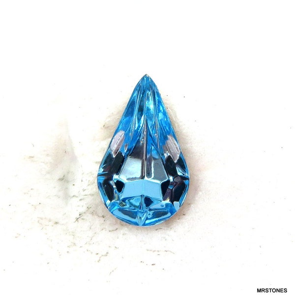 6 pc Lot 13x7.8mm Aquamarine Blue Pear Teardrop Vintage Swarovski 4300/2 TTC Gold Foiled Rhinestones