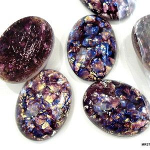 2 pc Lot 18x13mm Amethyst Opal Glass Vintage Oval Cabochons