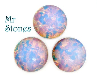1 pc 21mm Glass Fire Opal Harlequin Round Cabochon Vintage Czech Stones